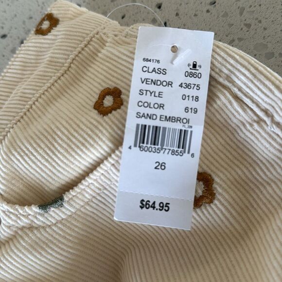 PACSUN Cream Floral Embroidered Corduroy Mom Jeans Size 26 Classic High Rise NWT - Picture 14 of 15